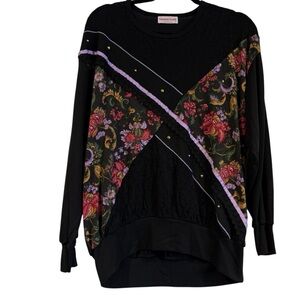 Vintage Young Stuff Black Floral 70s 80s Sweater Long Sleeve Pullover Size 1X